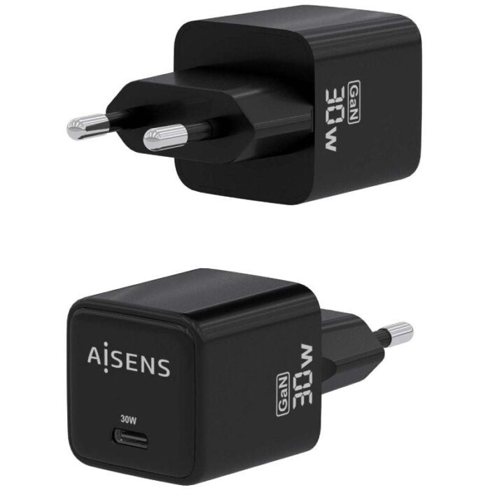 Cargador Gan de Pared Aisens ASCH-30W1P036-BK/ 1xUSB Tipo-C/ 30W