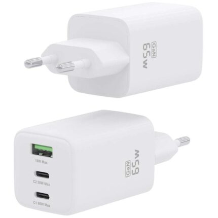 Cargador Gan de Pared Aisens ASCH-65W3P041-W/ 2xUSB Tipo-C/ 1xUSB/ 65W