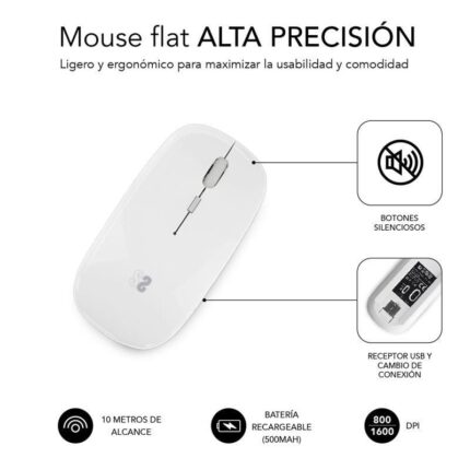 Ratón Inalámbrico por Bluetooth Subblim Dual Flat/ Batería recargable/ Hasta 1600 DPI/ Blanco