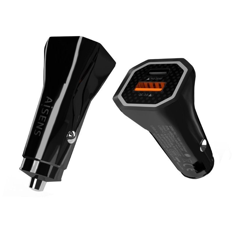 Cargador de Coche Aisens ASCH-CAR2PQC-BK/ 1xUSB-Tipo C/ 1xUSB/ 38W