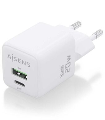 Cargador Gan de Pared Aisens ASCH-20W2P010-W/ 1xUSB Tipo-C/ 1xUSB/ 20W