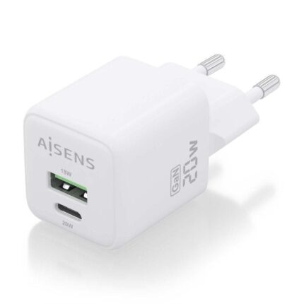 Cargador Gan de Pared Aisens ASCH-20W2P010-W/ 1xUSB Tipo-C/ 1xUSB/ 20W