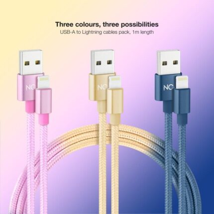 Cables USB 2.0 Lightning Nanocable 10.10.0401-CO2/ USB Macho - Lightning Macho/ 1m/ 3 Unidades/ Rosa