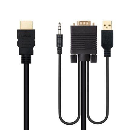 Cable Conversor Nanocable 10.15.4350/ HDMI Macho - VGA Macho - Jack 3.5 Macho - USB Macho/ 1.8m/ Negro