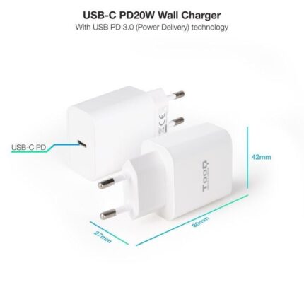 Cargador de Pared TooQ TQWC-PDUSBC20W/ 1xUSB Tipo-C/ 20W