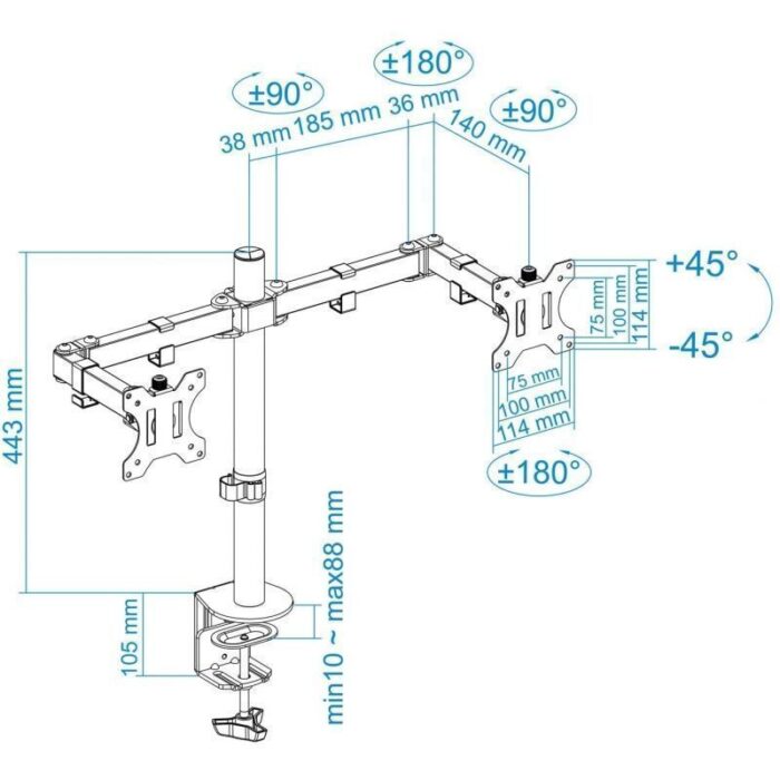 Soporte para 2 Monitores TooQ DB1232TN-B/ hasta 8kg