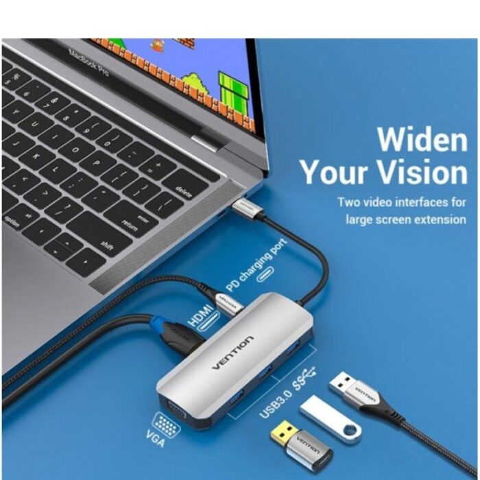 Docking USB Tipo-C Vention TOIHB/ 1xHDMI/ 1xVGA/ 3xUSB/ 1xUSB Tipo-C PD/ Gris