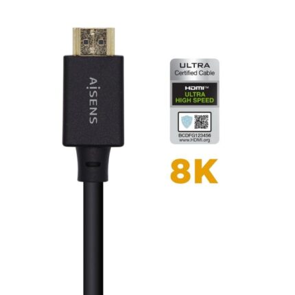 Cable HDMI 2.1 8K Aisens A150-0421/ HDMI Macho - HDMI Macho/ 1m/ Certificado/ Negro