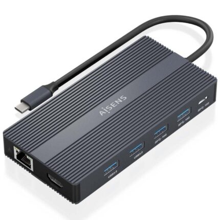 Docking USB Tipo-C Aisens ASUC-12P017-GR/ 2xHDMI/ 4xUSB/ 1xUSB Tipo-C/ 1xRJ45/ 1xDisplayPort/ 1xLector Tarjetas/ 1xUSB Tipo-C PD/ Gris