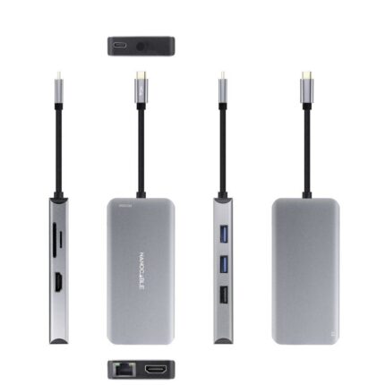 Docking Tipo-C Nanocable 10.16.1009/ 3xUSB/ 2xHDMI 4K/ 1xRJ45/ 1xLector tarjetas/ 1xUSB Tipo-C PD/ Gris