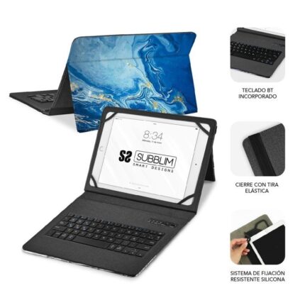 Funda con Teclado Subblim Keytab Pro Bluetooth para Tablets de 9"-11"/ Marmol Azul