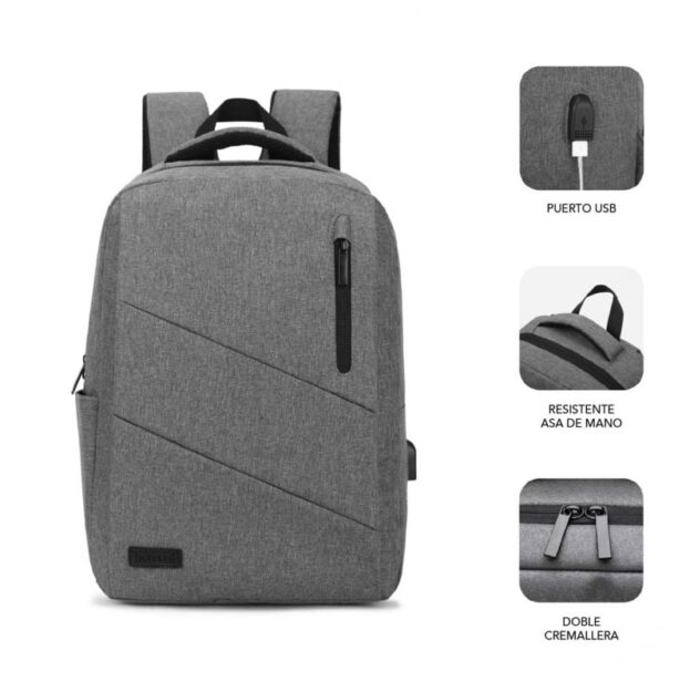 Mochila Subblim City Backpack para Portátiles hasta 15.6"/ Puerto USB/ Gris