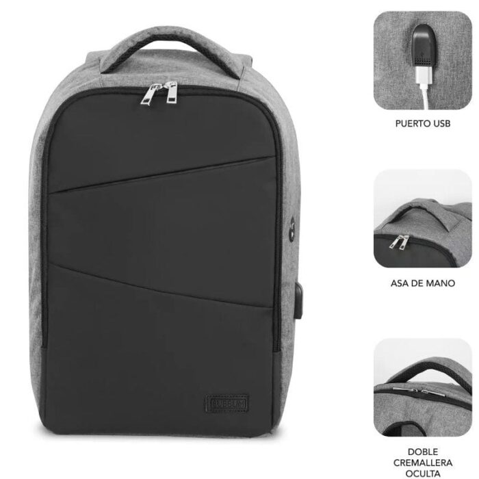 Mochila Subblim Secure V2 AP para Portátiles hasta 15.6"/ Puerto USB/ Antirrobo/ Gris