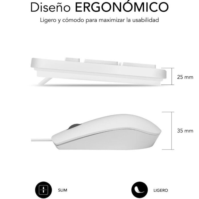 Teclado y Ratón Subblim Combo Business Slim Silencioso/ Blanco