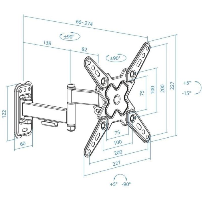 Soporte de Pared Extensible/ Giratorio/ Inclinable TooQ LP1344TN-B para TV de 13-43"/ hasta 20kg