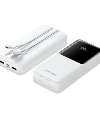 Powerbank 20000mAh Vention FHPW0/ 22.5W/ Blanca/ Incluye Cable USB TIpo-C y Lightning