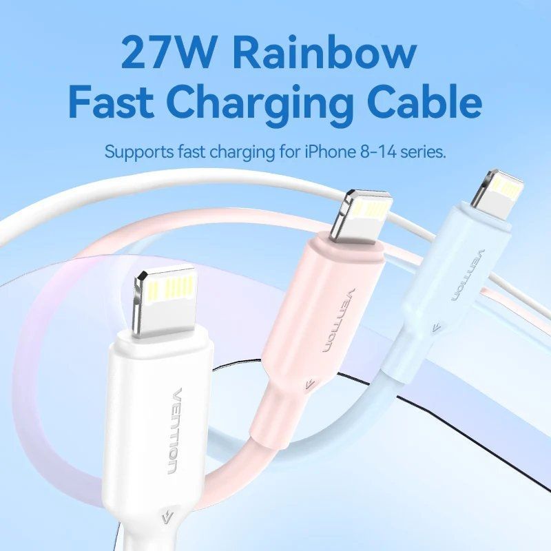 Cable USB 2.0 Tipo-C Lightning Vention LAKPH/ USB Tipo-C Macho - Lightning Macho/ Hasta 27W/ 480Mbps/ 2m/ Rosa