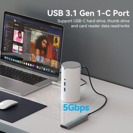 Docking USB Tipo-C Vention TPHWC/ 1xVGA/ 1xHDMI/ 3xUSB/ 1xUSB Tipo-C PD/ 1xUSB Tipo-C/ 1xRJ45/ 1xAudio/ 1xLector Tarjetas SD/ Blanco