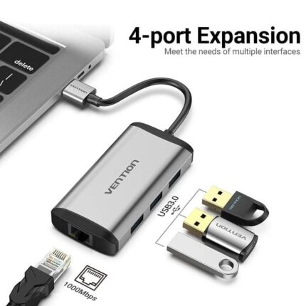 Hub USB 3.0 Vention CKBHB/ 3xUSB/ 1xRJ45/ Gris