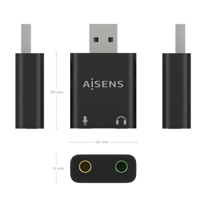 Tarjeta de Sonido Aisens A106-0768/ USB Macho - 2x Jack 3.5 Hembra