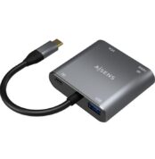 Conversor Aisens A109-0626/ HDMI Hembra - VGA Hembra - USB Tipo-C Macho - USB Hembra - USB Tipo-C Hembra/ 15cm/ Gris