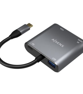 Conversor Aisens A109-0626/ HDMI Hembra - VGA Hembra - USB Tipo-C Macho - USB Hembra - USB Tipo-C Hembra/ 15cm/ Gris