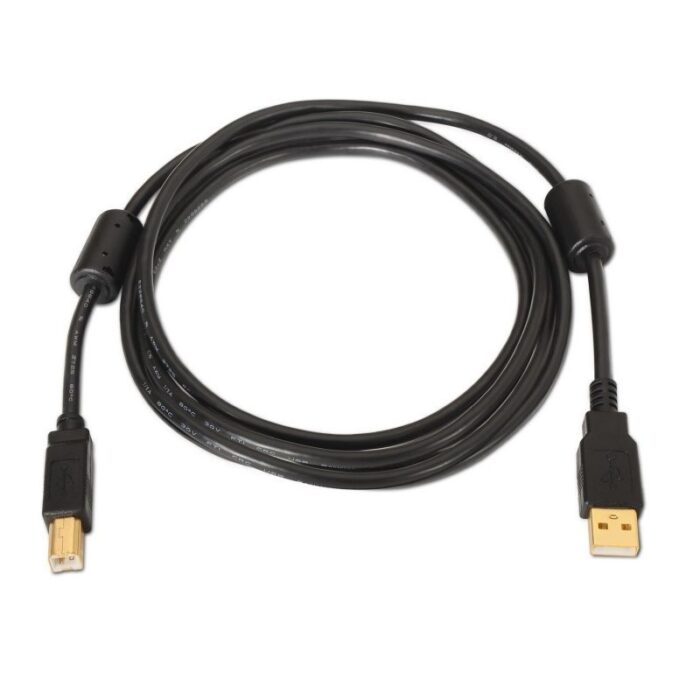 Cable USB 2.0 Impresora Aisens A101-0009/ USB Tipo-B Macho - USB Macho/ Hasta 2.5W/ 60Mbps/ 2m/ Negro