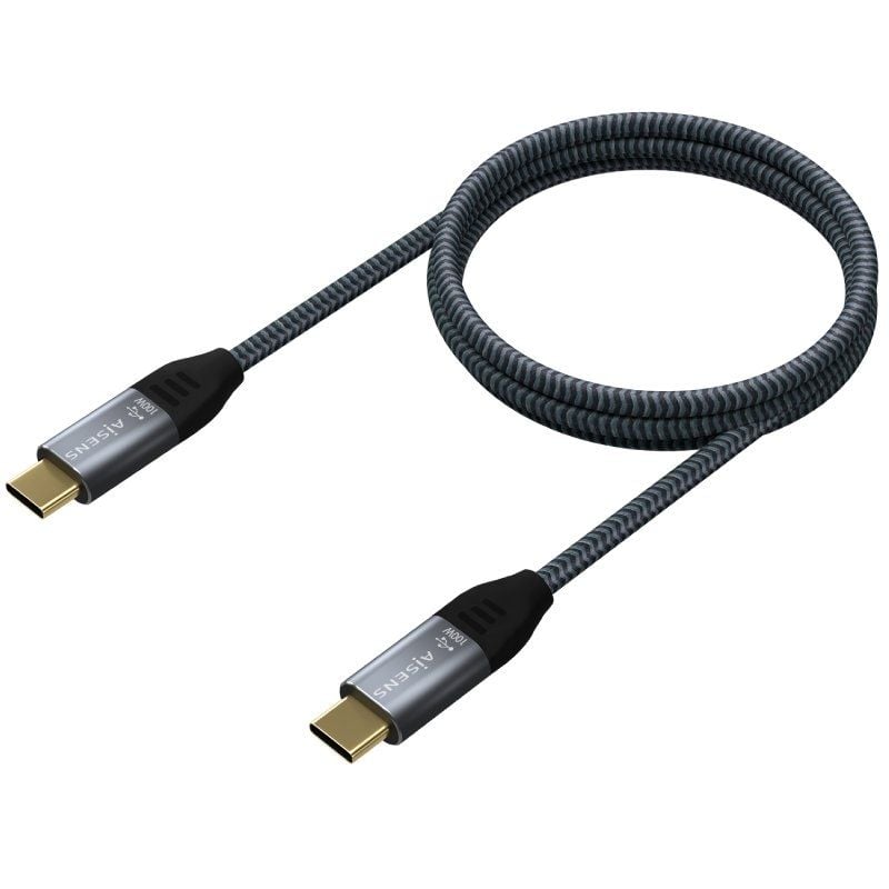 Cable USB 2.0 Tipo-C Aisens A107-0628 5A 100W/ USB Tipo-C Macho - USB Tipo-C Macho/ Hasta 100W/ 60Mbps/ 1m/ Gris