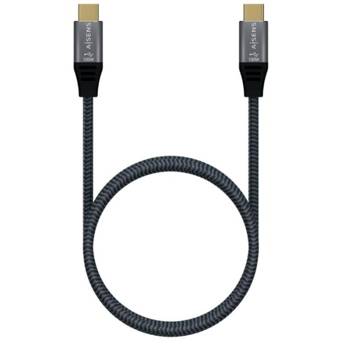 Cable USB 3.2 Tipo-C Aisens A107-0670 20GBPS 100W/ USB Tipo-C Macho - USB Tipo-C Macho/ Hasta 100W/ 2500Mbps/ 60cm/ Gris