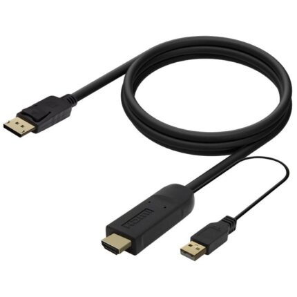 Cable Conversor Aisens A122-0641/ HDMI Macho - DisplayPort Macho + USB Macho/ Hasta 10W/ 2250Mbps/ 10cm + 1.8m/ Negro