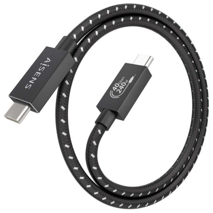 Cable USB 4.0 Tipo-C Aisens A156-0866/ USB Tipo-C Macho - USB Tipo-C Macho/ Hasta 240W/ 40Gbps/ 50cm/ Gris