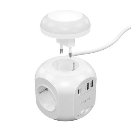 Regleta con Interruptor y Luz Nocturna Aisens ASPS-2A1CLPQ02-W/ 4 Tomas de Corriente/ 1 USB Tipo-C PD/ 2 USB/ Cable 1.8m/ Blanco