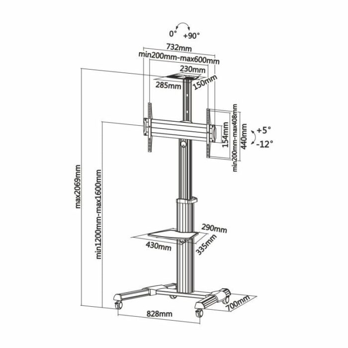 Soporte de Suelo Inclinable con Ruedas Aisens FT70TRE-037 para TV 37-70"/ hasta 50kg