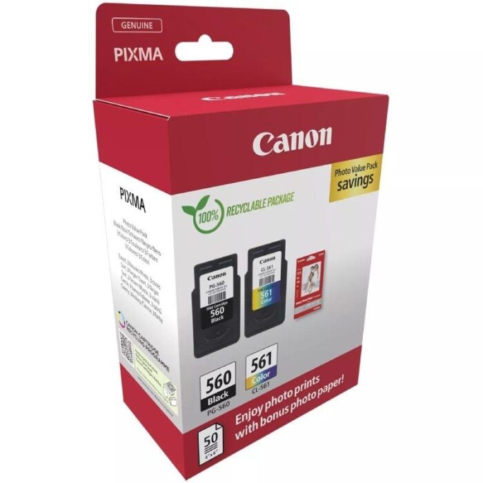 Cartucho de Tinta Original Canon PG-560 + CL-561 Multipack/ Negro/ Tricolor + Papel Fotográfico