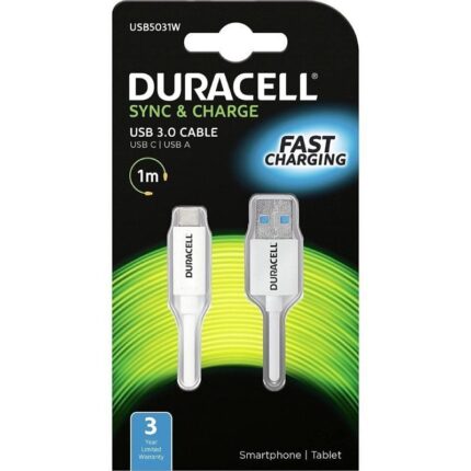 Cable USB 3.0 Tipo-C Duracell USB5031W/ USB Tipo-C Macho - USB Macho/ 1m/ Blanco