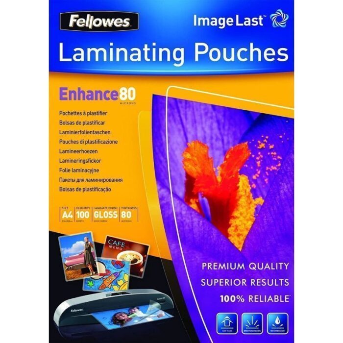 Fundas para Plastificar Fellowes 5306114/ A4/ 80 Micras/ 100 unidades