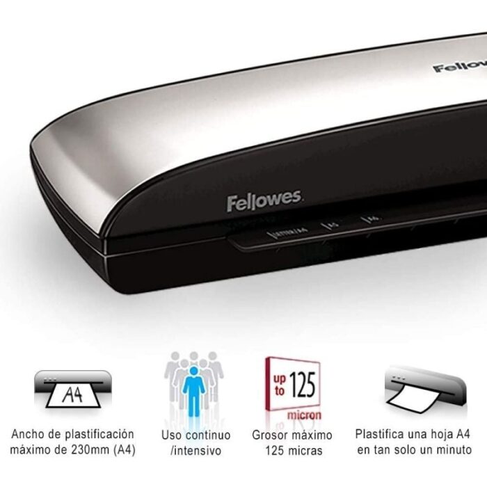 Plastificadora Fellowes Spectra A4/ hasta A4 y 125 Micras/ Negra y Gris