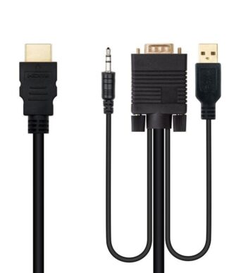 Cable Conversor Nanocable 10.15.4350/ HDMI Macho - VGA Macho - Jack 3.5 Macho - USB Macho/ 1.8m/ Negro