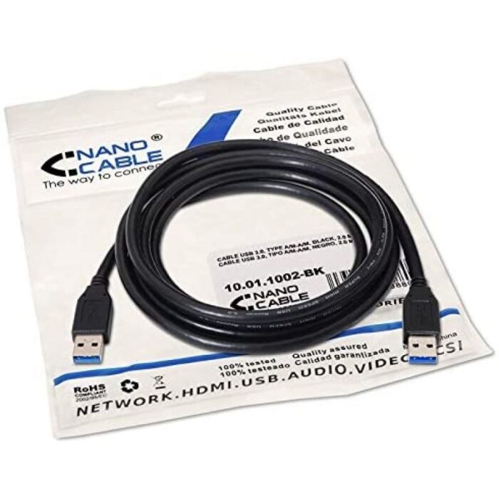 Cable USB 3.0 Nanocable 10.01.1002-BK/ USB Macho - USB Macho/ 2m/ Negro