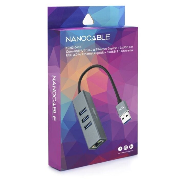 Hub USB 3.0 Nanocable 10.03.0407/ 3xUSB/ 1xRJ45/ Gris