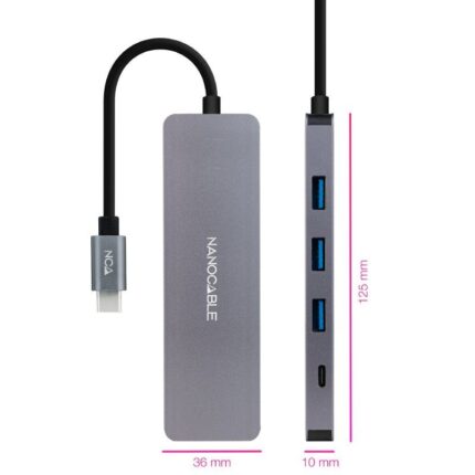 Hub USB Tipo-C Nanocable 10.16.4409/ 3xUSB/ 1xUSB Tipo-C/ Gris