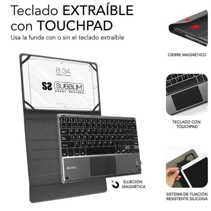 Funda con Teclado Subblim Keytab Pro Bluetooth Touchpad para Tablets de 10.1"-10.8"/ Negra