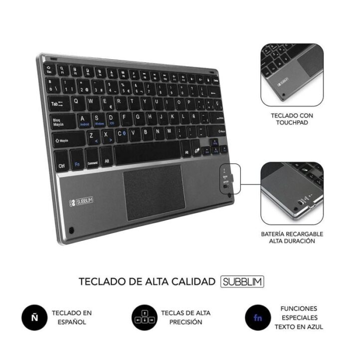 Funda con Teclado Subblim Keytab Pro Bluetooth Touchpad para Tablets de 10.1"-10.8"/ Negra