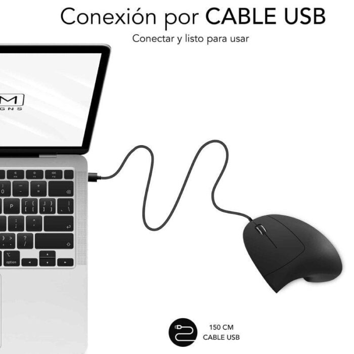 Ratón Ergonómico Subblim Glide Vertical Ergo Wired/ Hasta 1600 DPI/ Negro