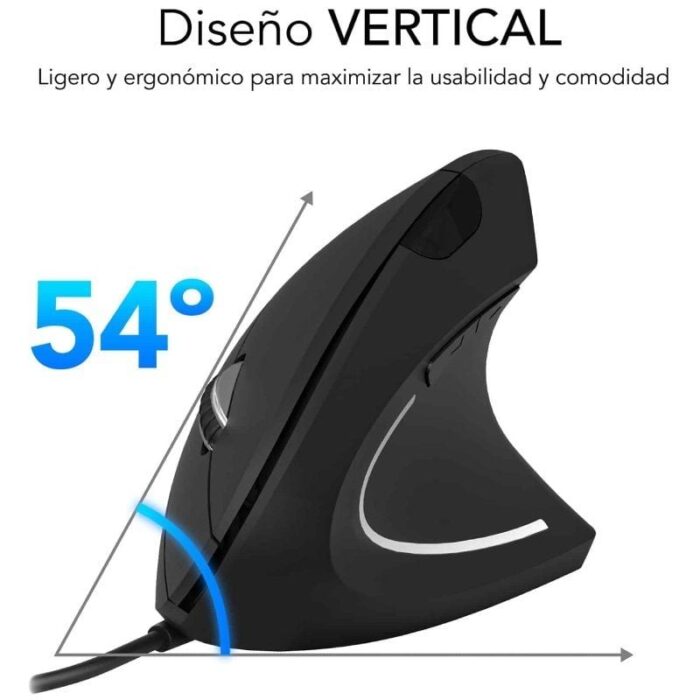 Ratón Ergonómico Subblim Glide Vertical Ergo Wired/ Hasta 1600 DPI/ Negro