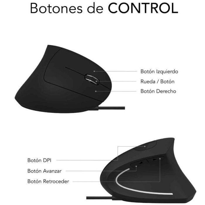 Ratón Ergonómico Subblim Glide Vertical Ergo Wired/ Hasta 1600 DPI/ Negro