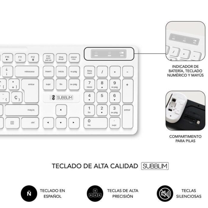 Teclado y Ratón Subblim Combo Business Slim Silencioso Inalámbrico/ Blanco