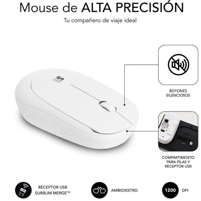 Teclado y Ratón Subblim Combo Business Slim Silencioso Inalámbrico/ Blanco