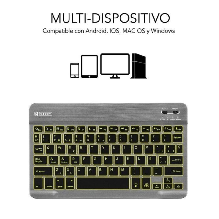 Teclado Compacto Inalámbrico por Bluetooth Subblim Smart Backlit/ Gris