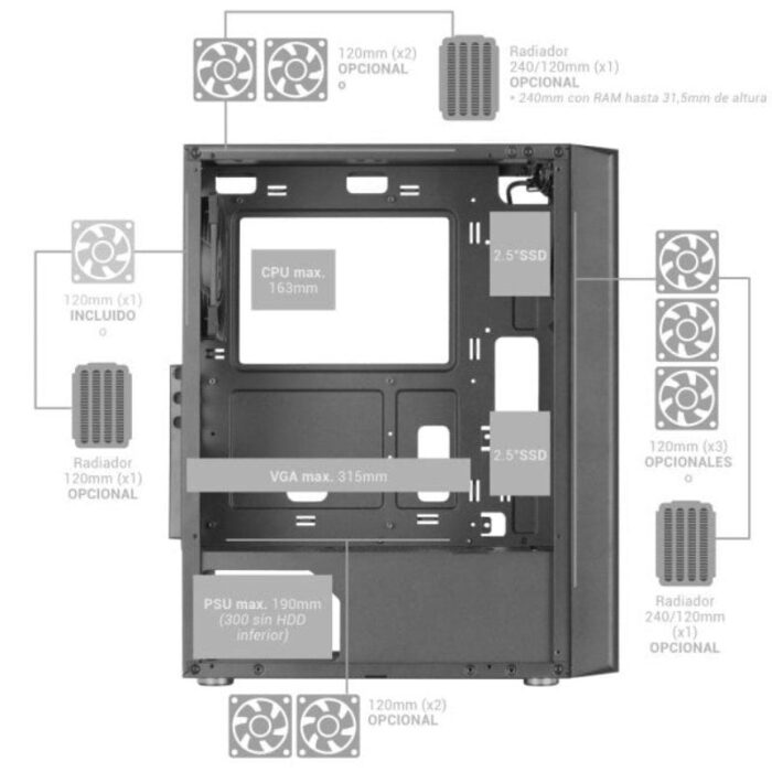 Caja Gaming Semitorre Mars Gaming MC-iPRO/ Negra